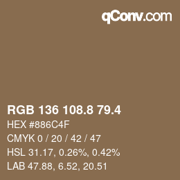 カラーコード: RGB 136 108.8 79.4 | qconv.com