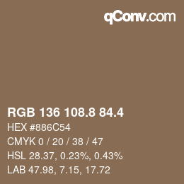 カラーコード: RGB 136 108.8 84.4 | qconv.com