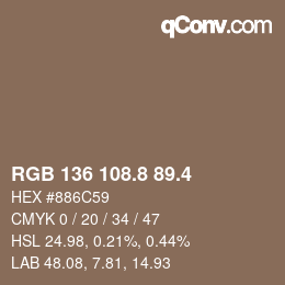 カラーコード: RGB 136 108.8 89.4 | qconv.com