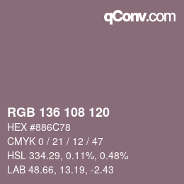 カラーコード: RGB 136 108 120 | qconv.com