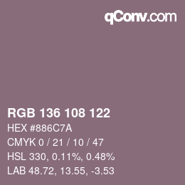 Color code: RGB 136 108 122 | qconv.com