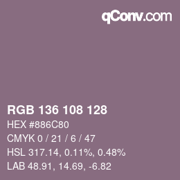 Color code: RGB 136 108 128 | qconv.com