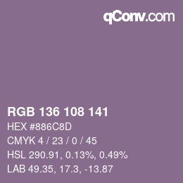 Color code: RGB 136 108 141 | qconv.com