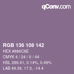 Color code: RGB 136 108 142 | qconv.com