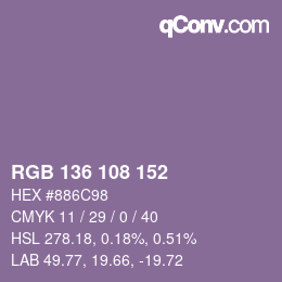 Color code: RGB 136 108 152 | qconv.com