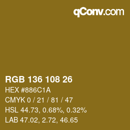Color code: RGB 136 108 26 | qconv.com