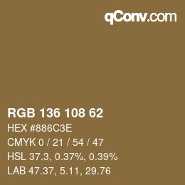 Color code: RGB 136 108 62 | qconv.com