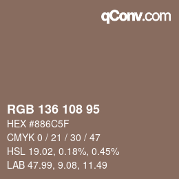 颜色代码: RGB 136 108 95 | qconv.com
