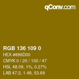 Color code: RGB 136 109 0 | qconv.com