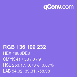 Color code: RGB 136 109 232 | qconv.com