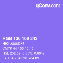 Color code: RGB 136 109 243 | qconv.com