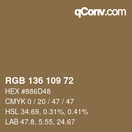Color code: RGB 136 109 72 | qconv.com