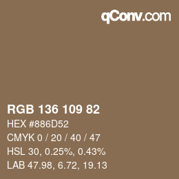 Color code: RGB 136 109 82 | qconv.com
