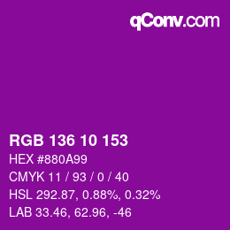 Color code: RGB 136 10 153 | qconv.com