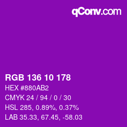 Color code: RGB 136 10 178 | qconv.com