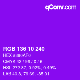 Color code: RGB 136 10 240 | qconv.com