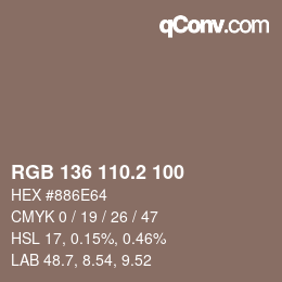 カラーコード: RGB 136 110.2 100 | qconv.com