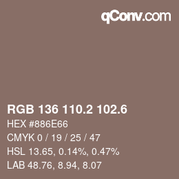 カラーコード: RGB 136 110.2 102.6 | qconv.com