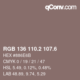 カラーコード: RGB 136 110.2 107.6 | qconv.com
