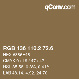 カラーコード: RGB 136 110.2 72.6 | qconv.com