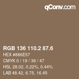 カラーコード: RGB 136 110.2 87.6 | qconv.com
