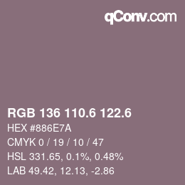 カラーコード: RGB 136 110.6 122.6 | qconv.com