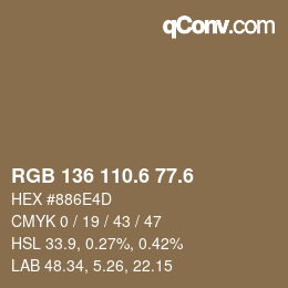 カラーコード: RGB 136 110.6 77.6 | qconv.com