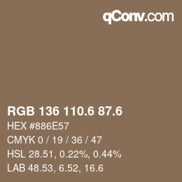 カラーコード: RGB 136 110.6 87.6 | qconv.com