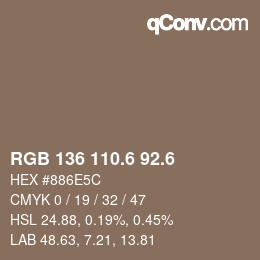 カラーコード: RGB 136 110.6 92.6 | qconv.com