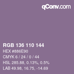 Color code: RGB 136 110 144 | qconv.com