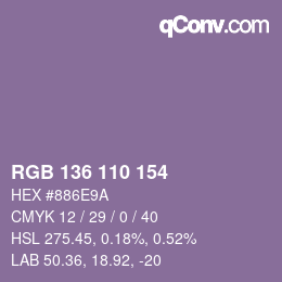 Color code: RGB 136 110 154 | qconv.com