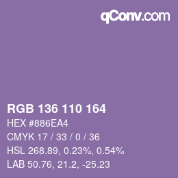 Color code: RGB 136 110 164 | qconv.com