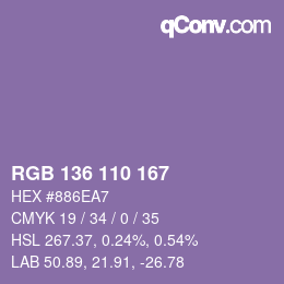Color code: RGB 136 110 167 | qconv.com