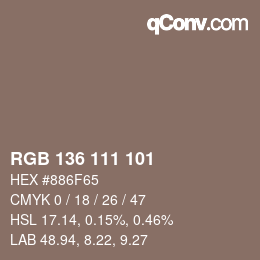 Color code: RGB 136 111 101 | qconv.com