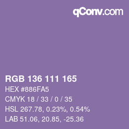 Color code: RGB 136 111 165 | qconv.com