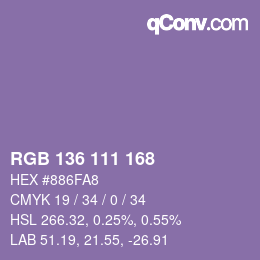 Color code: RGB 136 111 168 | qconv.com