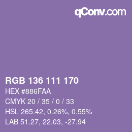 Color code: RGB 136 111 170 | qconv.com