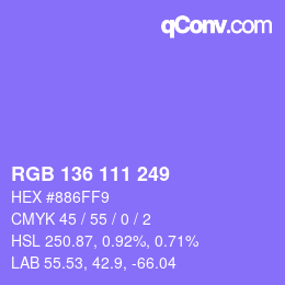 Color code: RGB 136 111 249 | qconv.com