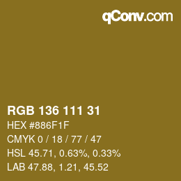 Color code: RGB 136 111 31 | qconv.com