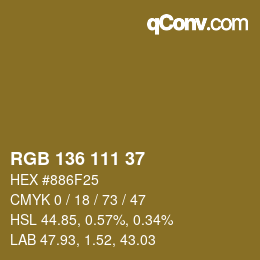 Color code: RGB 136 111 37 | qconv.com