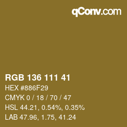 Color code: RGB 136 111 41 | qconv.com