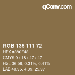 Color code: RGB 136 111 72 | qconv.com