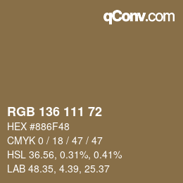 Color code: RGB 136 111 72 | qconv.com