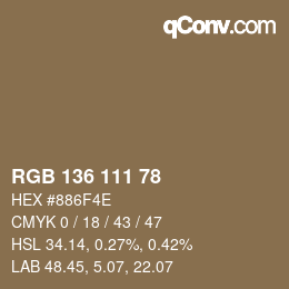 Color code: RGB 136 111 78 | qconv.com