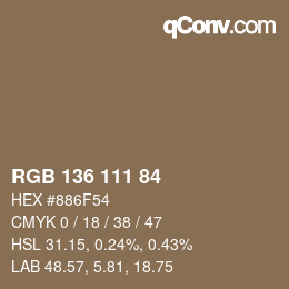 Color code: RGB 136 111 84 | qconv.com