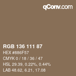 Color code: RGB 136 111 87 | qconv.com
