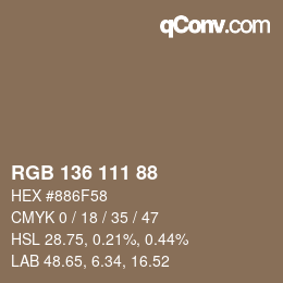 Color code: RGB 136 111 88 | qconv.com