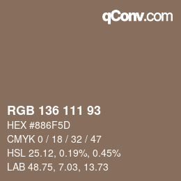 Color code: RGB 136 111 93 | qconv.com