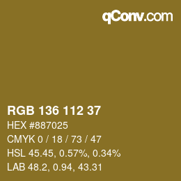 Color code: RGB 136 112 37 | qconv.com