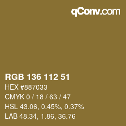 Color code: RGB 136 112 51 | qconv.com